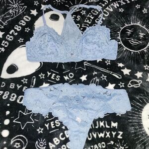 Victoria's Secret Blue Lace Bra And Panty Set